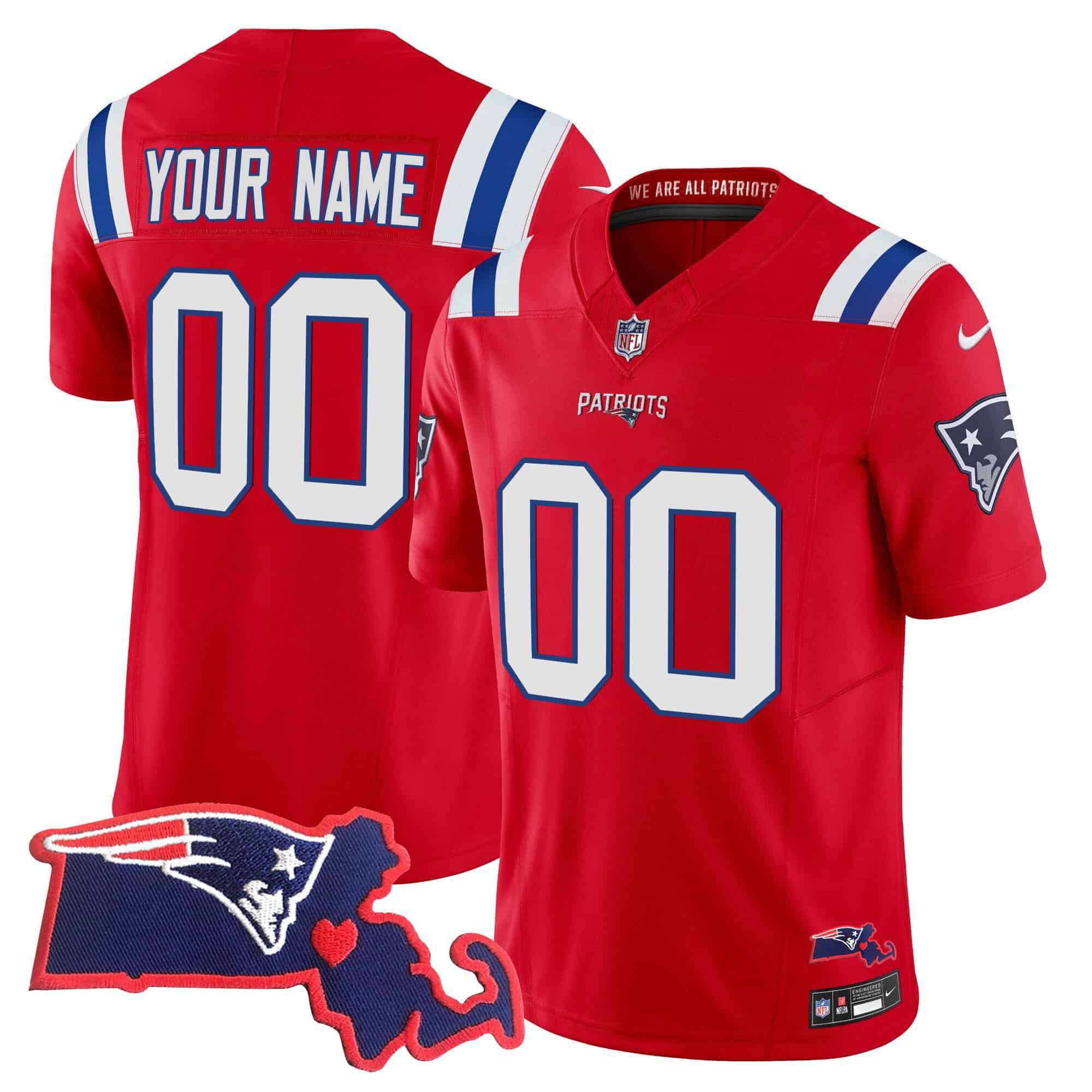 Men New England Patriots Red 2024 Nike Patch Vapor Limited Custom NFL Jersey